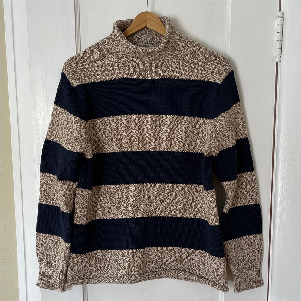 J. Crew Men's Rollneck Sweater - Navy & Brown Stripe